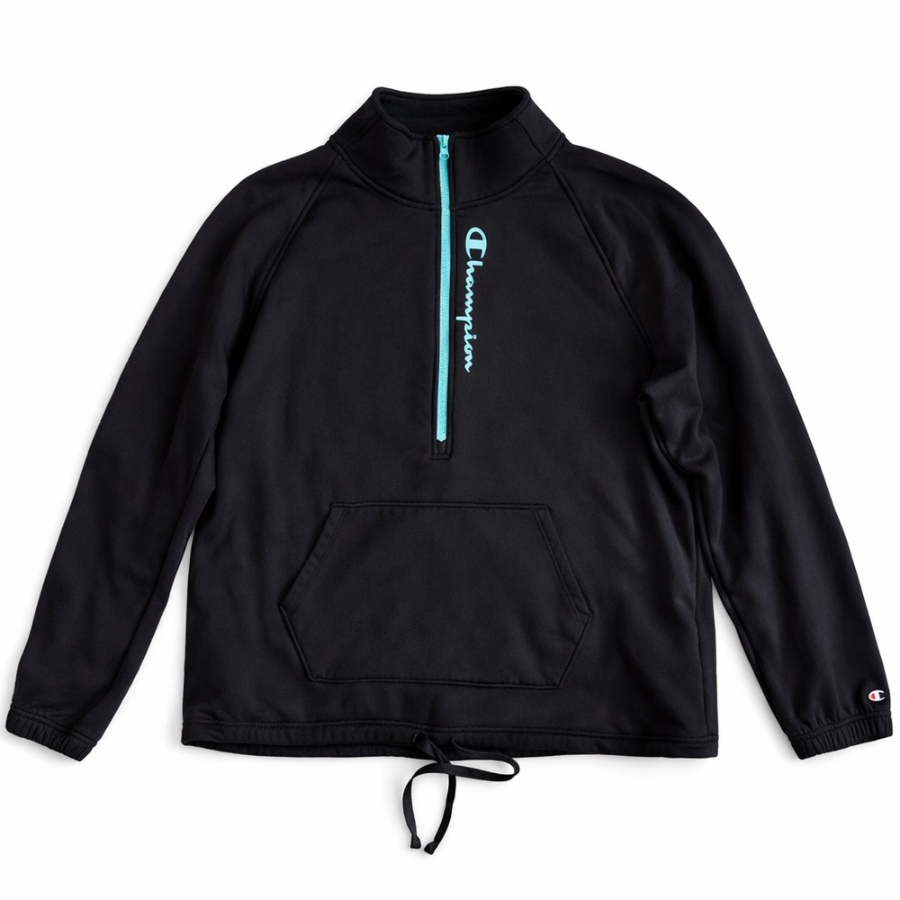 Champion Fleece Lined Half Zip Pullover Cozy Sweatshirt Workout Black Teal XL
